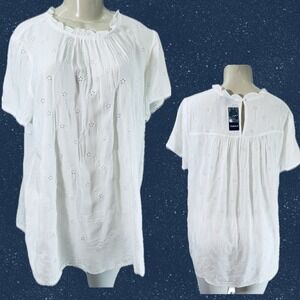 Torrid XL White Voile Eyelet Ruffle Mock Neck Rayon Short Sleeve Peasant Blouse